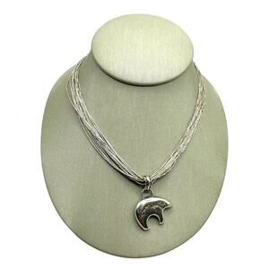 14K Yellow Gold & 925 Silver Bear Pendant on Liquid Silver Necklace (19899)